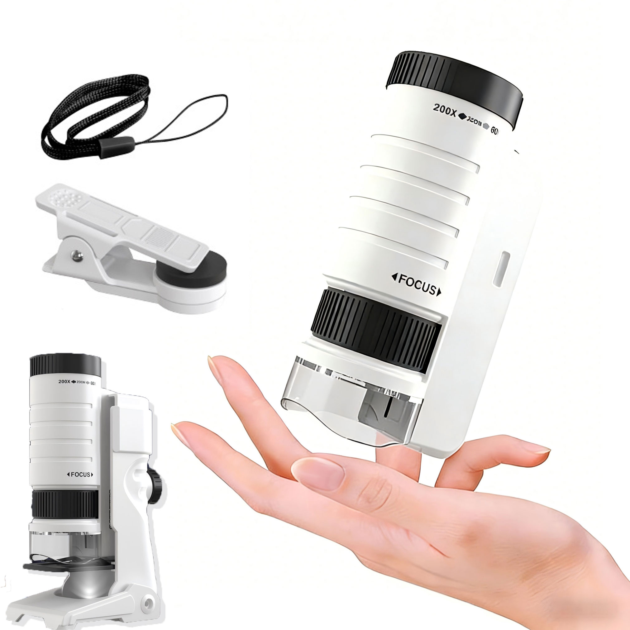 300배율 LED 야외 관찰 현미경 3in1 스마트폰연결 탈착식 미니 풀세트, 1개, 50-300배 31,800원