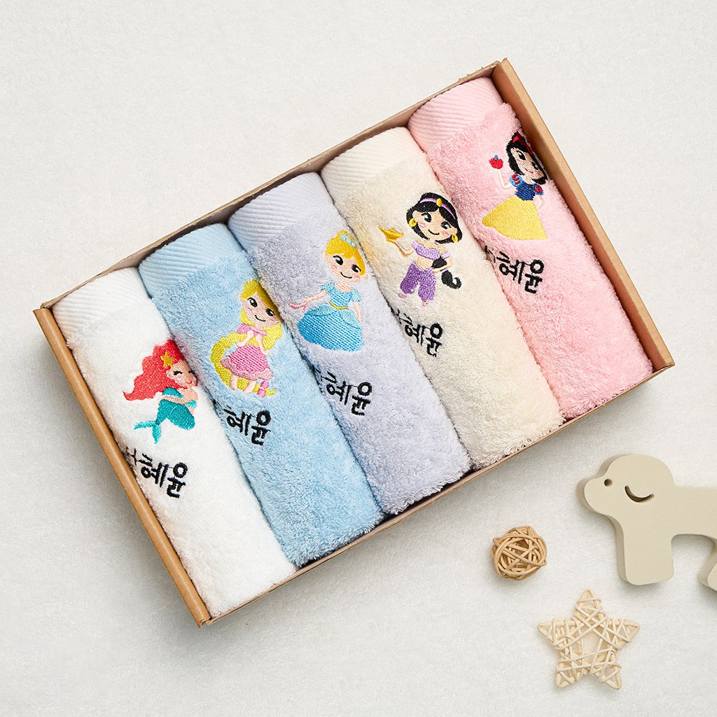 어메니티타올 무형광 어린이집 이름자수 고리수건 40수 코마사 70g 세트, 공주, 5개 26,500원