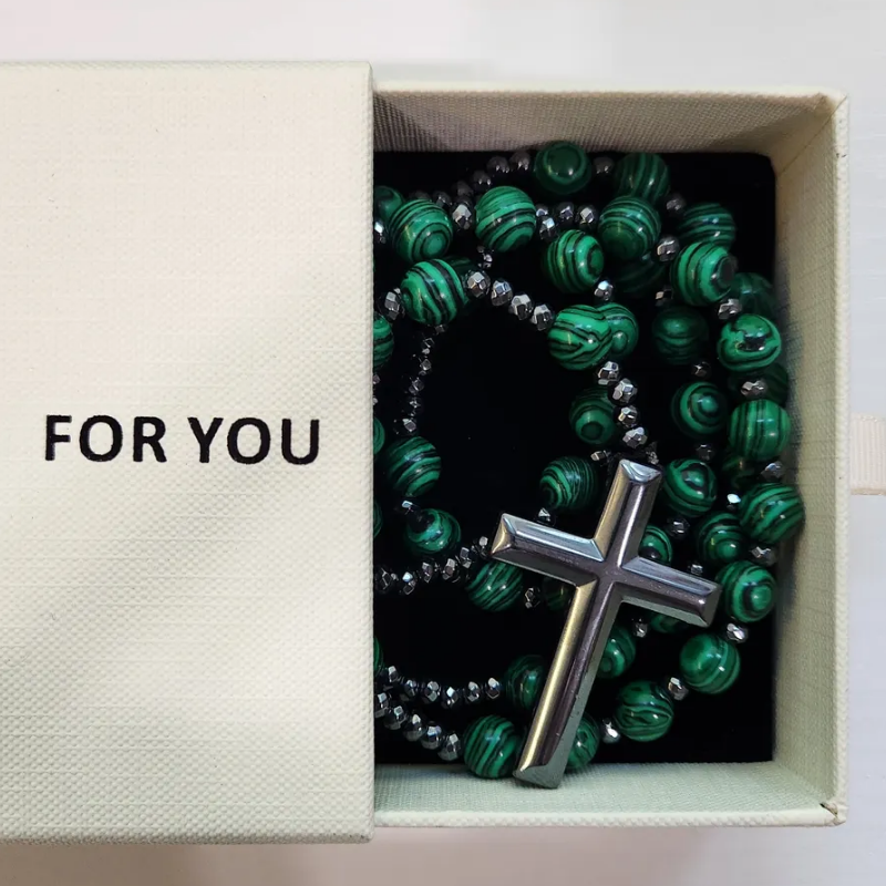 케이옵티마 십자가 목걸이 5단 묵주 천주교 기독교 선물, 1개, 그린(말라카이트) 24,900원