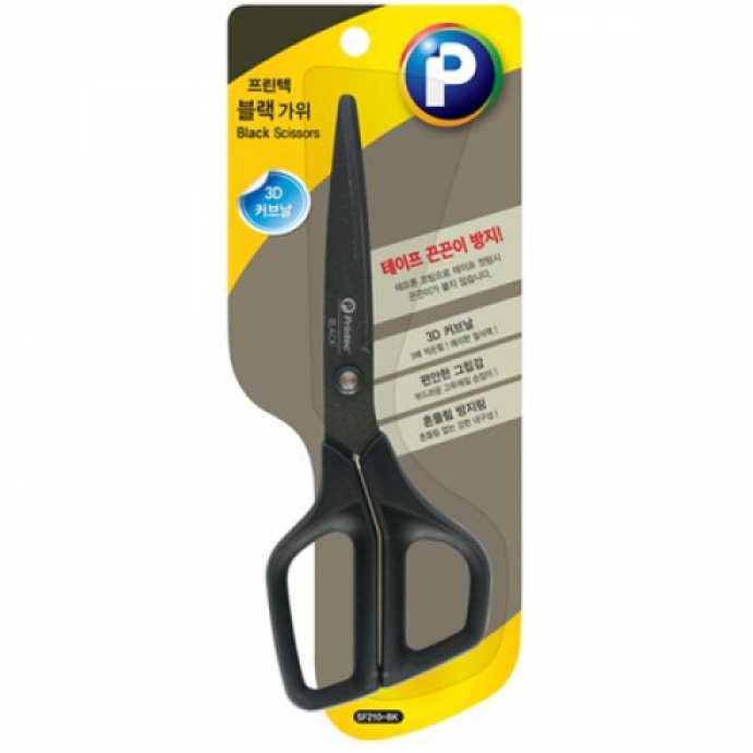 프린텍 블랙가위 테프론코팅 3D 커브날 대형 210mm 학생가위 사무용가위 주방가위, 1개, 대형 4,250원