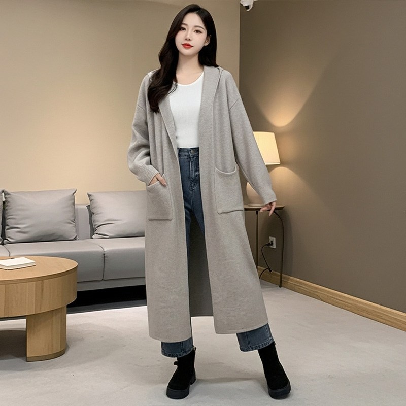 홈티크 루즈핏 롱 후드 롱가디건 2025년 가을 겨울 신상품 오버핏 니트 롱코트 니트 스웨터 54,800원