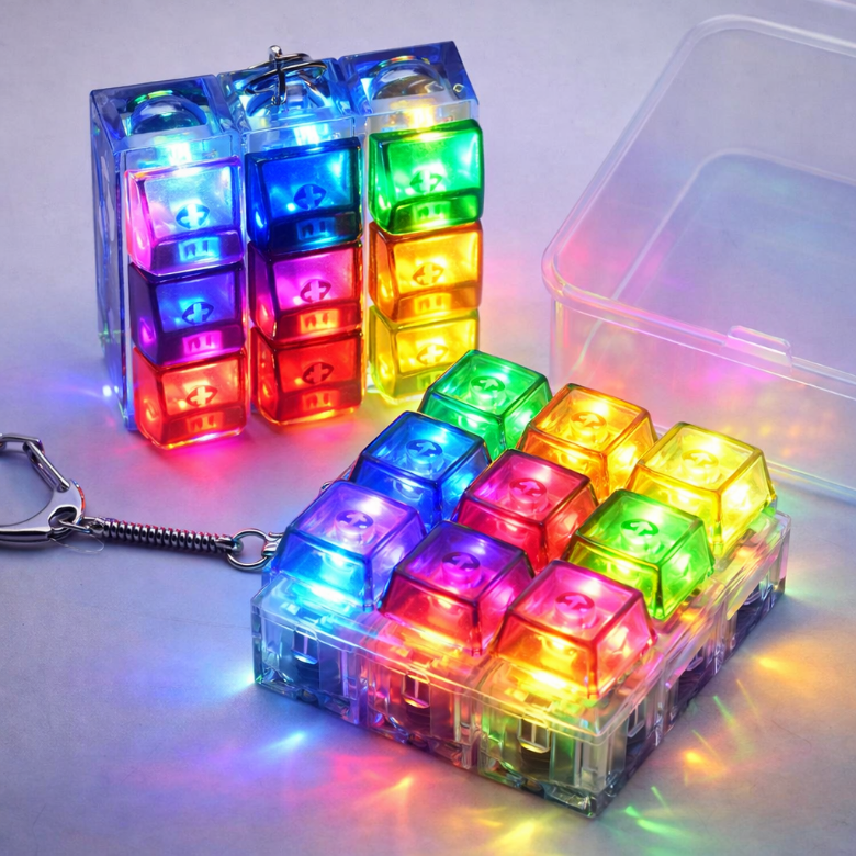 레인보우 LED 불빛 키보드 딸깍이 키캡 키링 9구, 1개, 무지개 12,800원