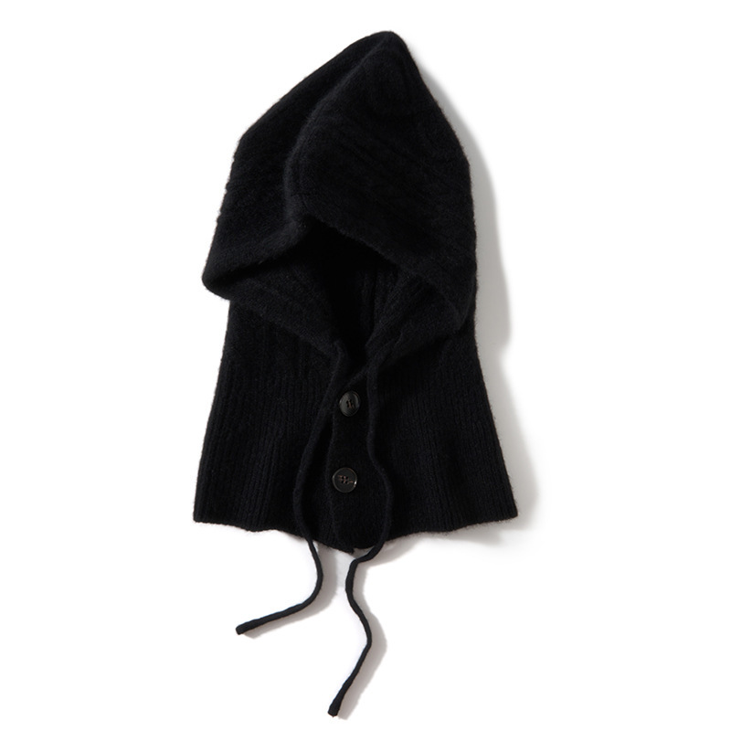 캐시미어 바라클라바 꽈배기 니트 단추 후드 넥워머 고급 산양울 50,000원