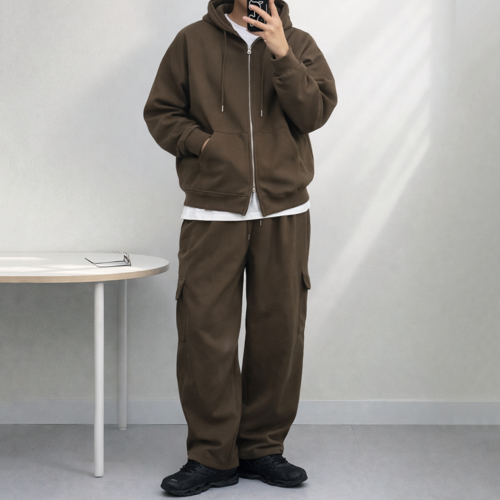 테이크잇컴퍼니 골덴 코듀로이 양털안감 후드집업 와이드팬츠 핀턱 스트링 트레이닝 츄리닝 셋업 54,000원