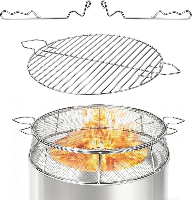 솔로 스토브 모닥불 19 5인치 스탠드 2개의 가이드 스틱이 있는 304개의 스테인리스 스틸 파이어 피트 액세서리 올인원 뚜껑 스파크 스크린 그릴용 커버 조리용 그레이트 244,780원