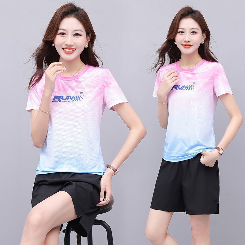 WEIHAN 여성 냉감 속건 트레이닝 세트 루즈핏 배드민턴복 캐주얼 반팔 반바지 상하의 투피스 25,900원