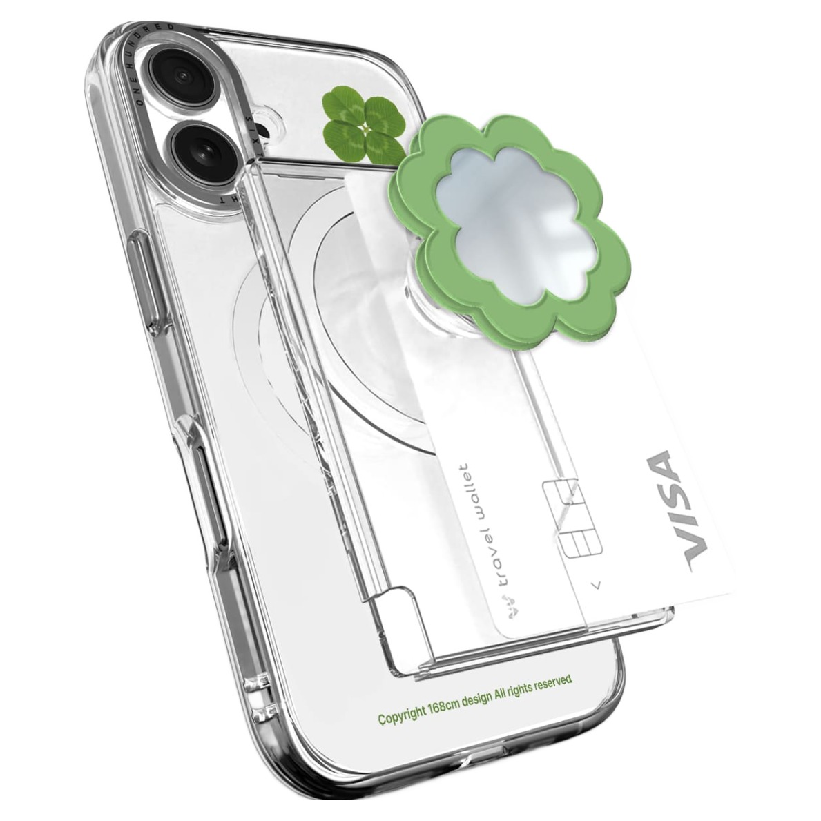 168cm 맥세이프 카드지갑 그립톡 3in1 올인포켓 미러 네잎클로버, 1개 24,800원