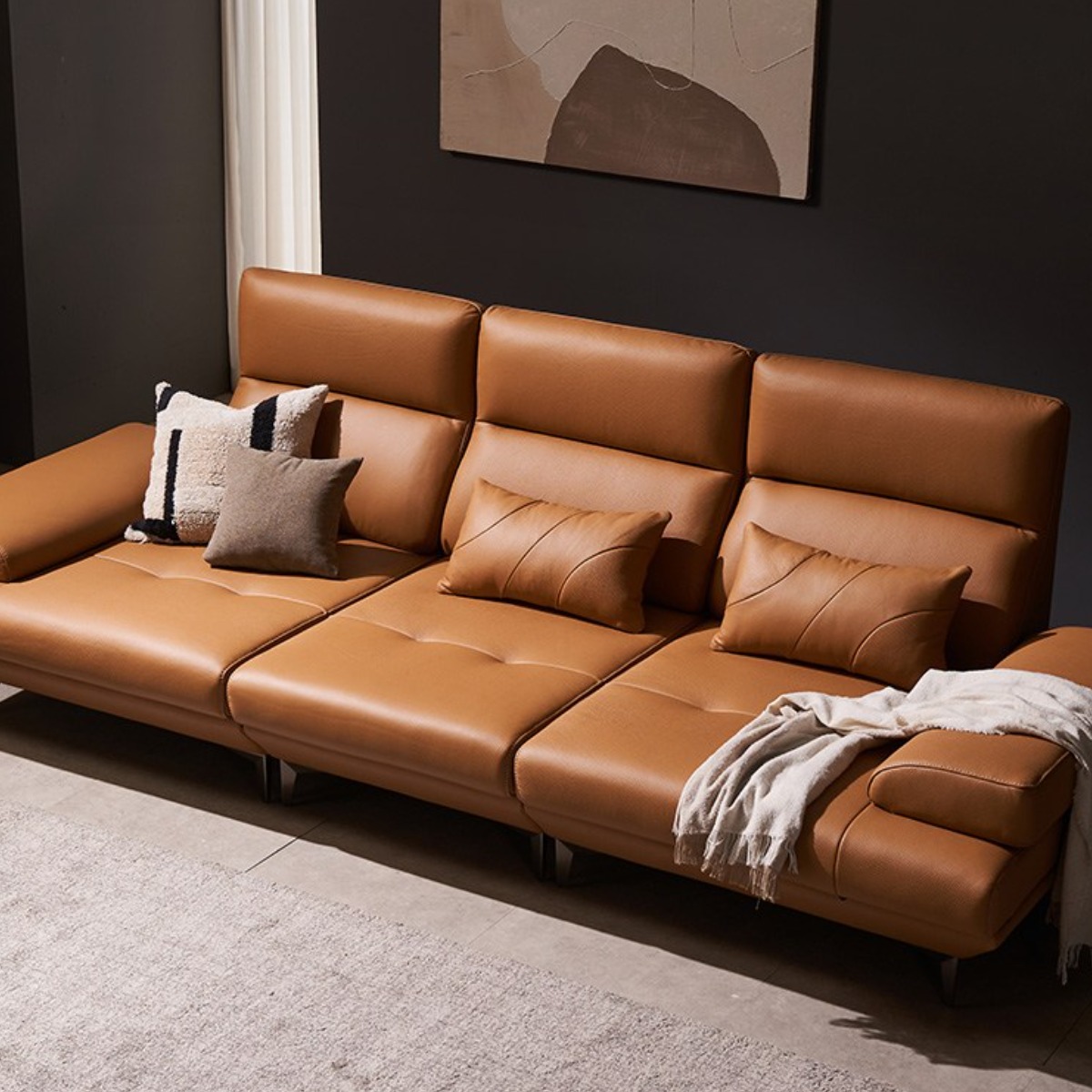 쉐우드가구 라솔 이태리 천연통가죽 천연소가죽 기능성 스윙 소파 4인용, 라이트 그레이 2,099,000원