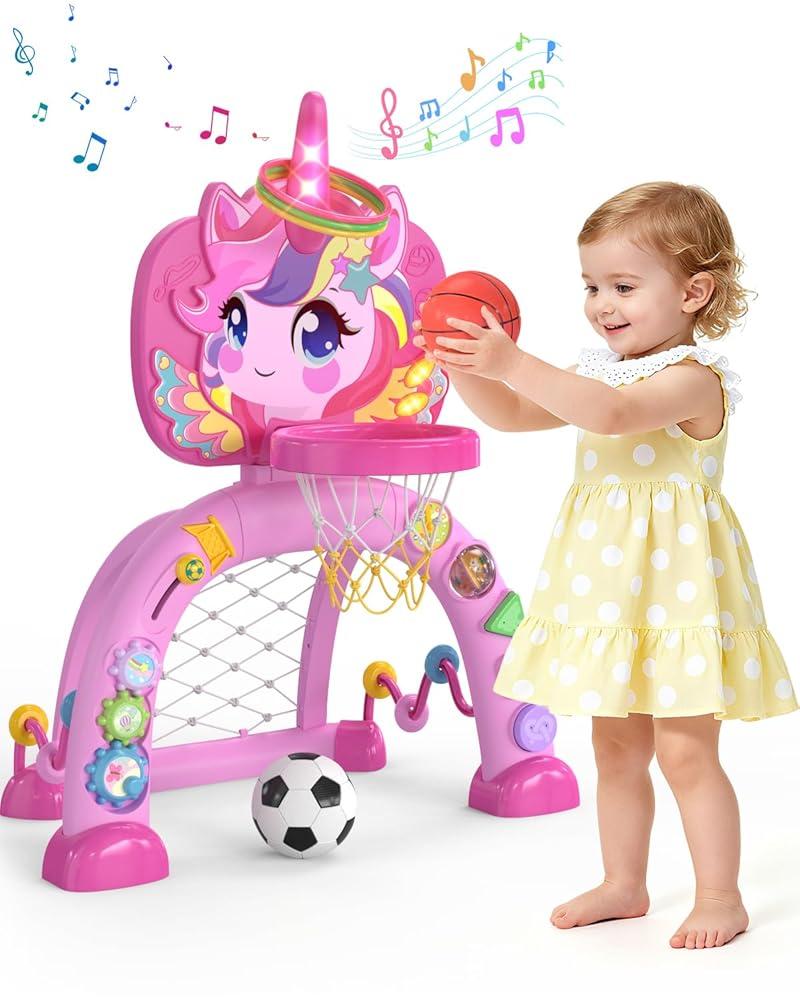 유아 농구 골대 및 축구 골대, 만 1, 2, 3세 여아용 아기 장난감, 가벼운 사운드 음악이 있는 어린이 스포츠 장난감, 유니콘 음악 장난감 선물, 12-18개월 크리스마스 93,800원