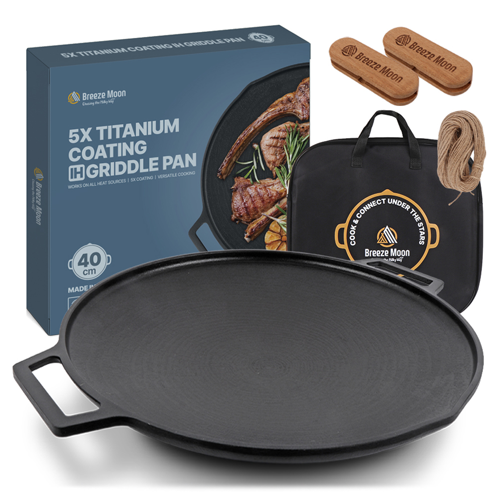 브리즈문 티타늄 5중코팅 인덕션 겸용 통주물 캠핑 그리들 팬 40cm + 전용가방 + 우드손잡이 세트 42,800원