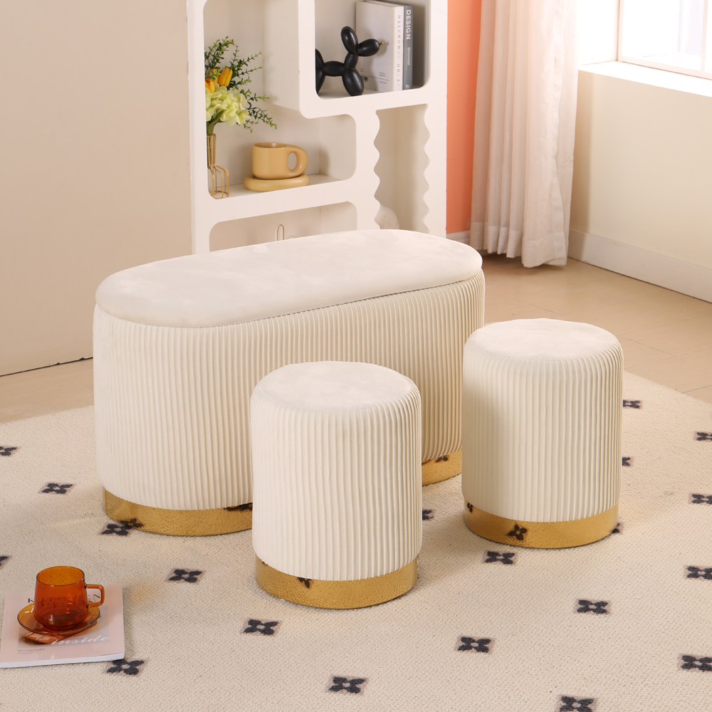 알엠즈 퀸즈 수납 스툴 화장대 간이 보조 원형 의자, 1개, 퀸즈체어-아이보리 83,000원