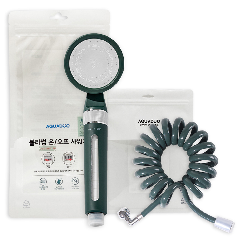 아쿠아듀오 프리미엄 블라썸 필터샤워기 + 스프링 호스 3m 세트, 1개, 딥그린 59,900원