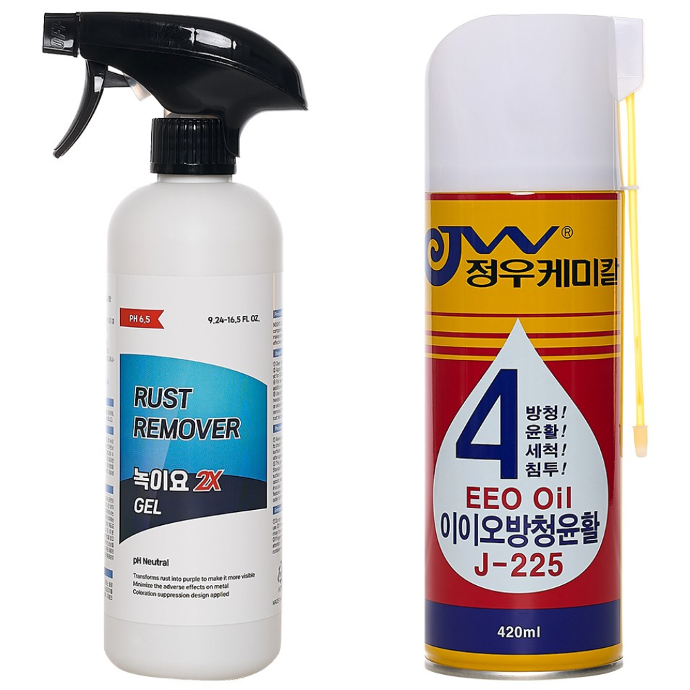 정우케미칼 갤타입 녹제거제 녹이요 2X 겔 500ML 방청윤활제 J-225 이이오방청윤활 420ML 세트 25,000원