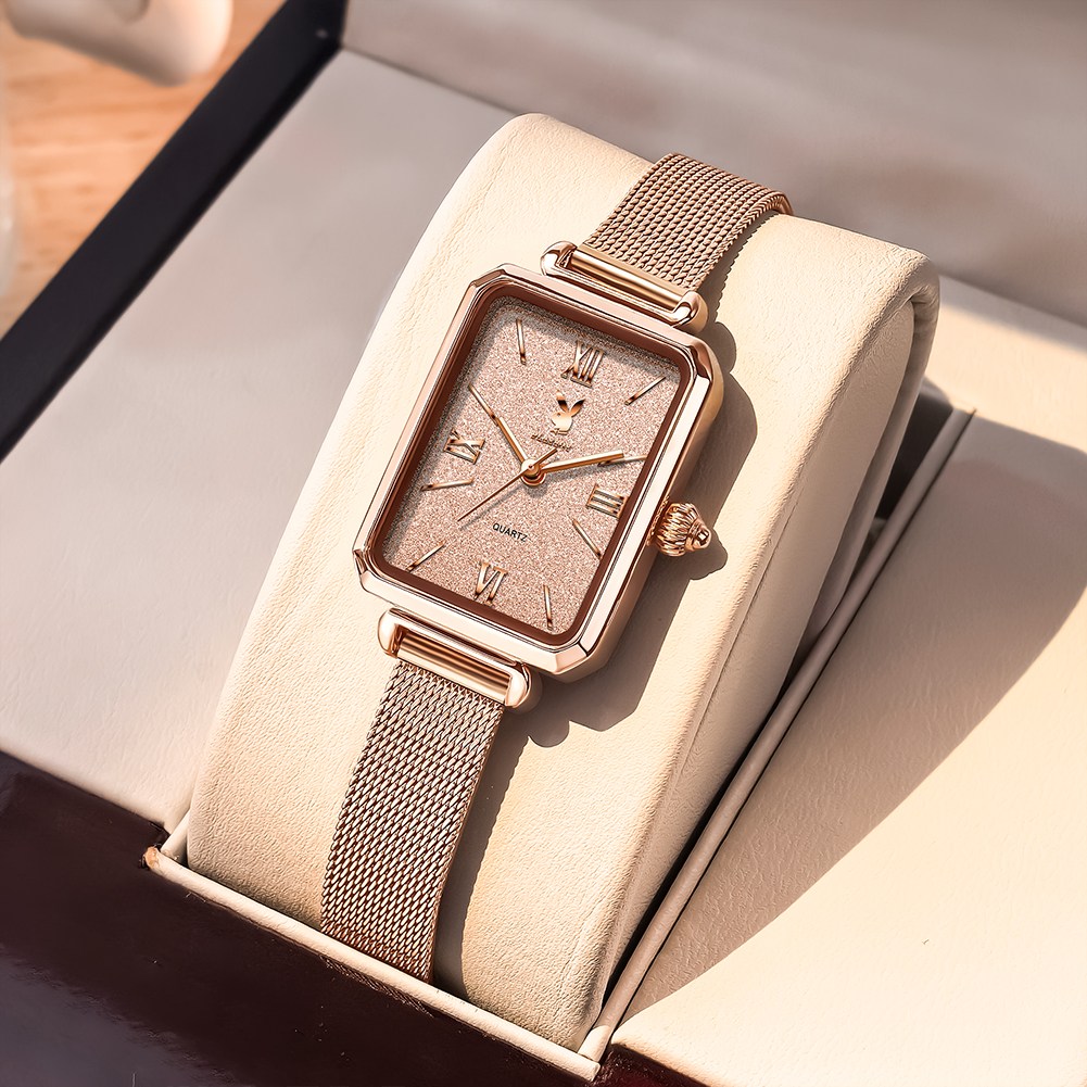 PLAYBOY 플레이보이 여성 패션 직사각형 손목시계 명품 감성 심플 디자인 방수 스테인리스 메쉬 밴드 데일리 시계 선물 추천 84,500원