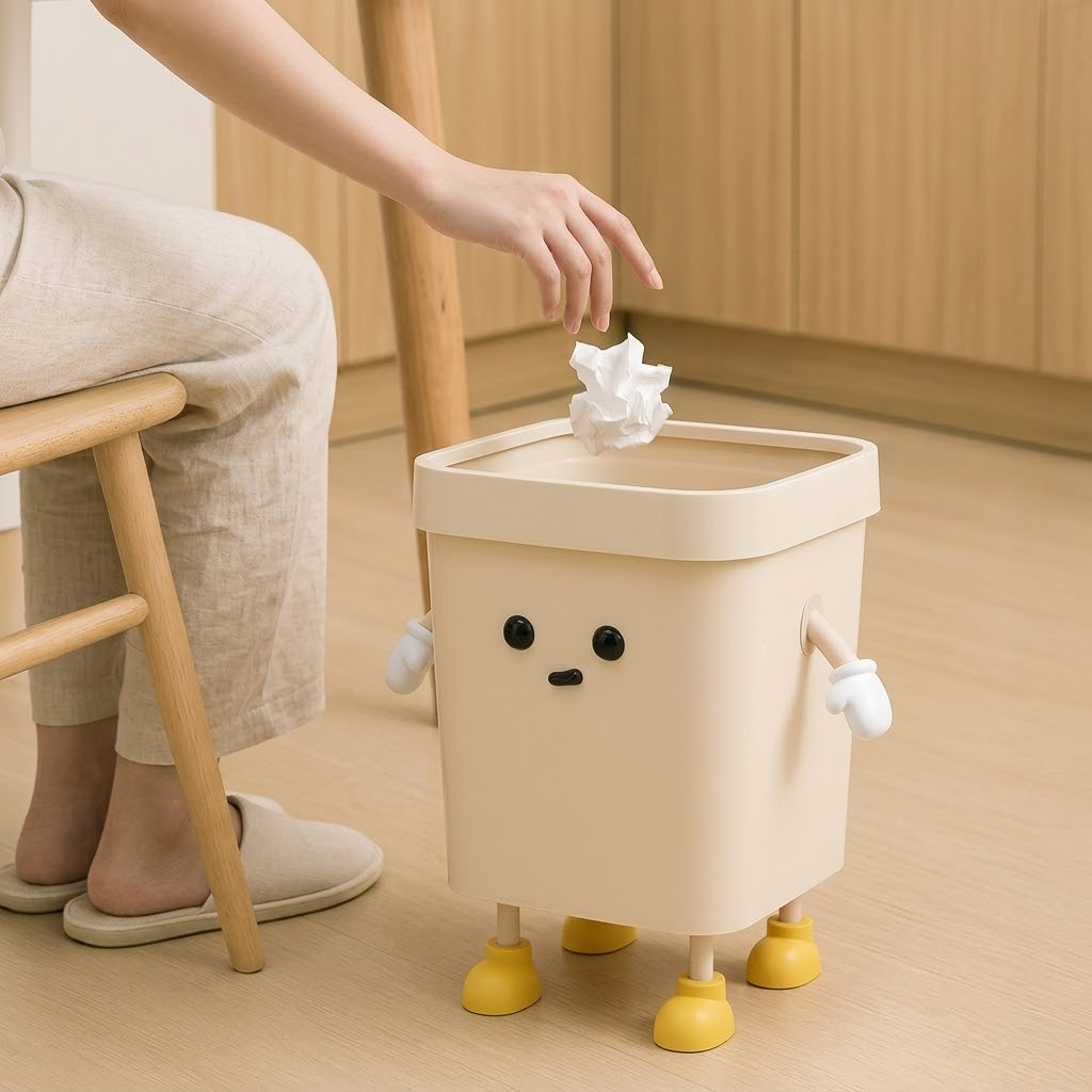 공간을 살리는 인테리어 쓰레기통 멍통이 12L 휴지통 10리터, 크림 17,400원