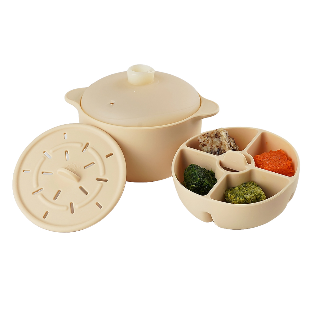 잼먹 실리콘 토핑 이유식 찜기 3종 풀세트, 찜기 + 찜발이 + 칸막이, 1세트, 베이지 29,800원