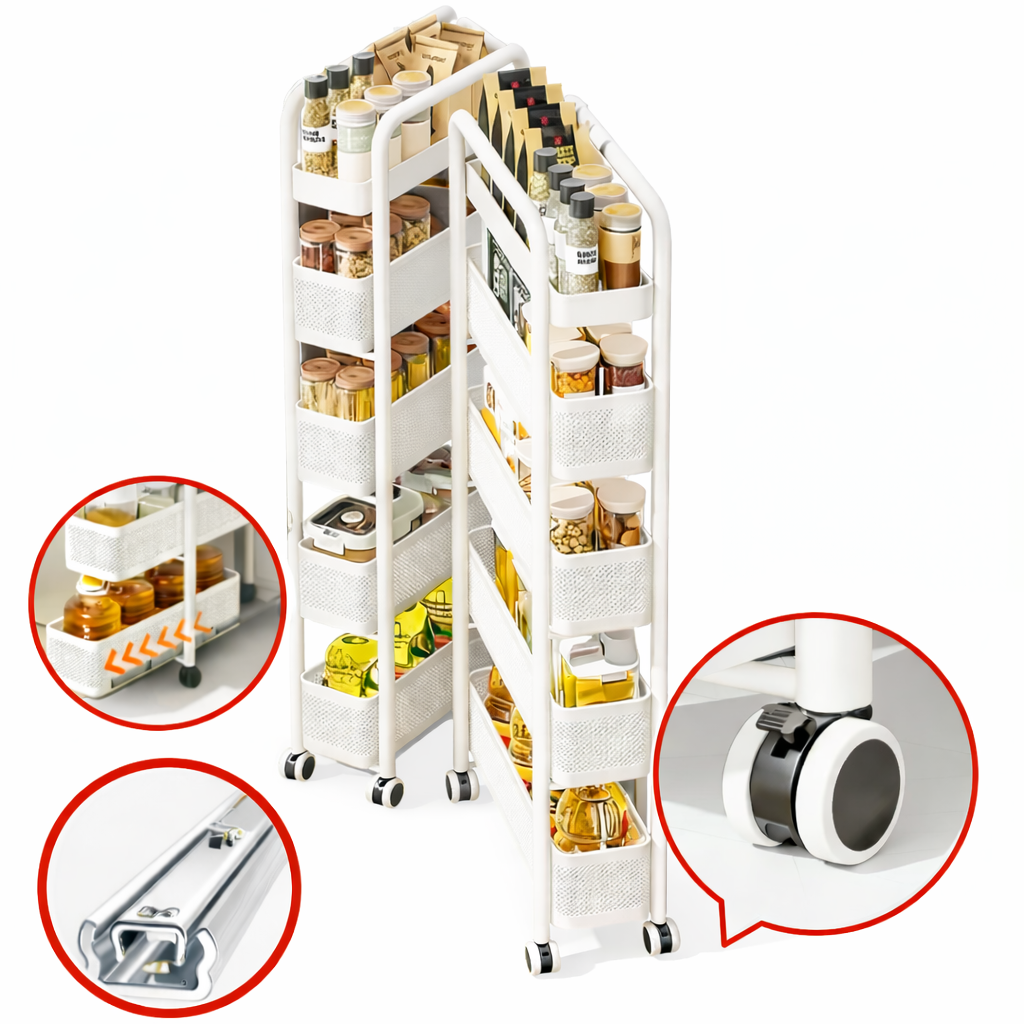 뷰리어스 15cm 틈새장 12cm 5단 슬라이딩 철제 슬림 트롤리 화이트, 화이트, 5단 73,000원