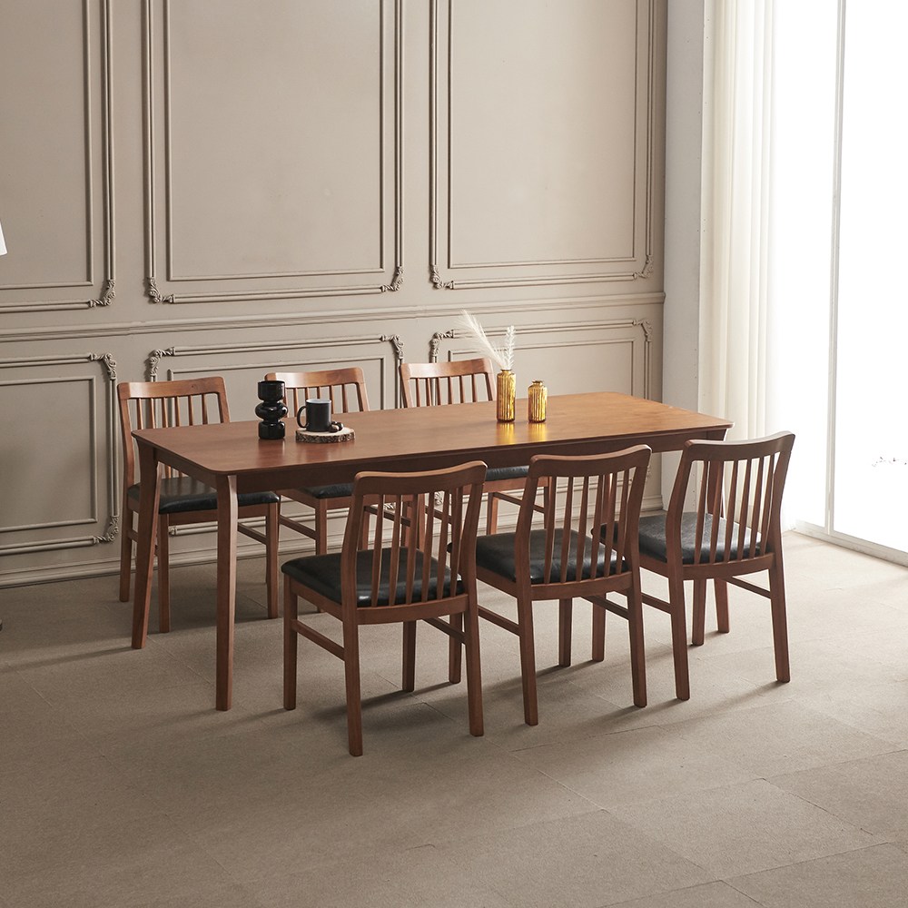 라로퍼니처 레이브 1900 고무나무 원목 6인 식탁 세트 518,000원