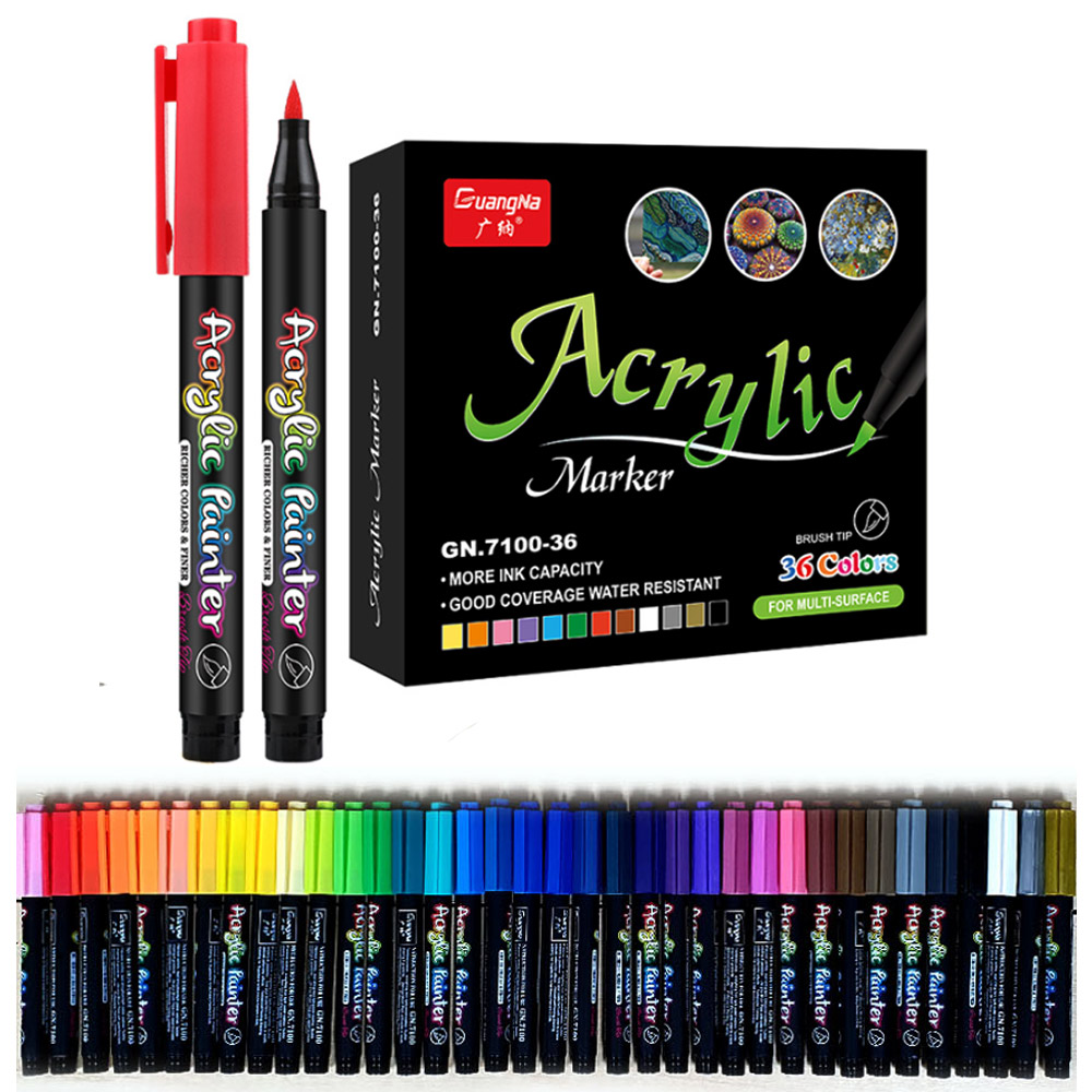 아크릴 펜 36색 페인트 아크릴마카 브러쉬 마커펜 돌 세라믹 유리 나무 DIY 카드 38,100원