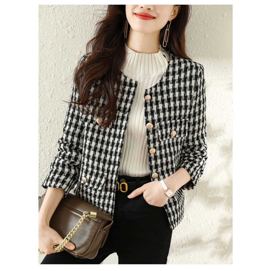 여성 체크 트위드자켓 라운드넥 숏 자켓 CC00112 39,200원