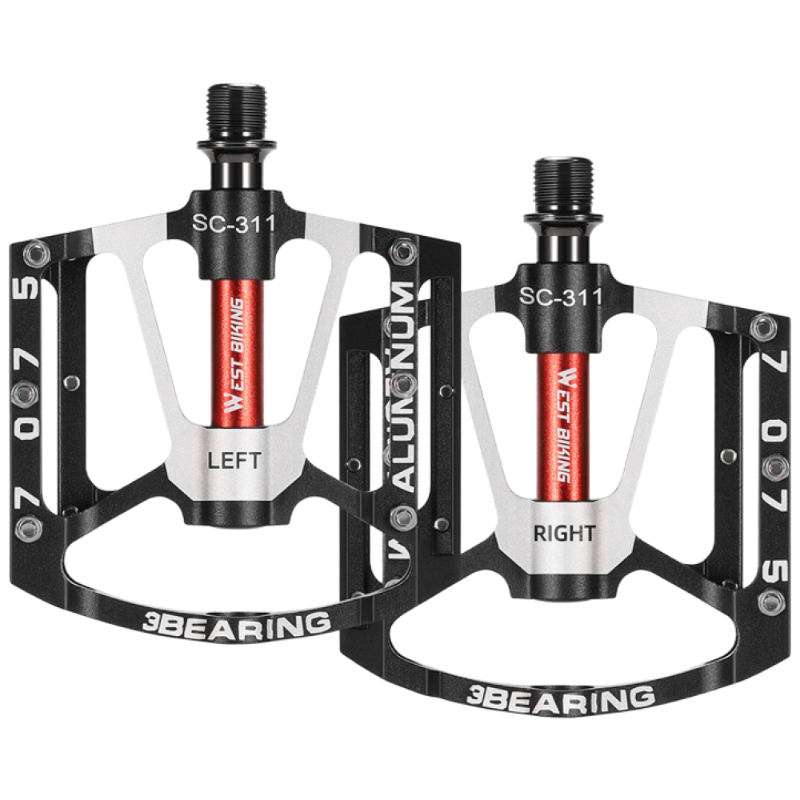 WEST BIKING 3베어링 알루미늄 합금 자전거 페달 미끄럼 방지 초경량 MTB 로드자전거 클릿 평페달 회전 유연, 블랙, 1개 30,000원