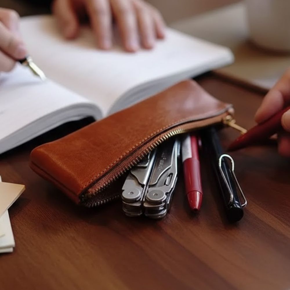 보픈 가죽필통 대학생필통 펜케이스 소가죽, 1개, 브라운 11,000원