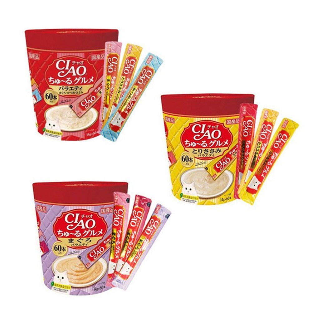 이나바 챠오 츄르 버라이어티 14g 60포 짜먹는 고양이 간식 참치 가다랑어 닭가슴살 39,000원