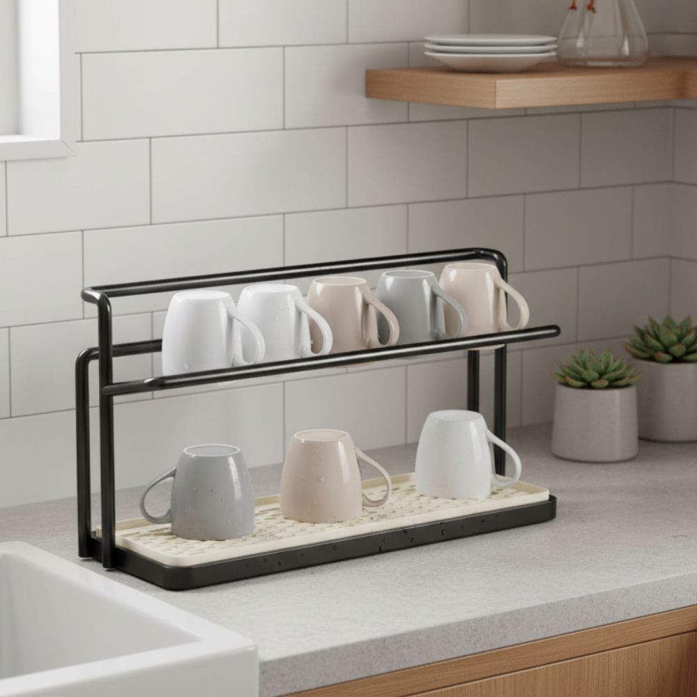 믹스프리 깔끔한 홈카페 컵 정리대 선반 2단, 1개, 블랙 18,500원