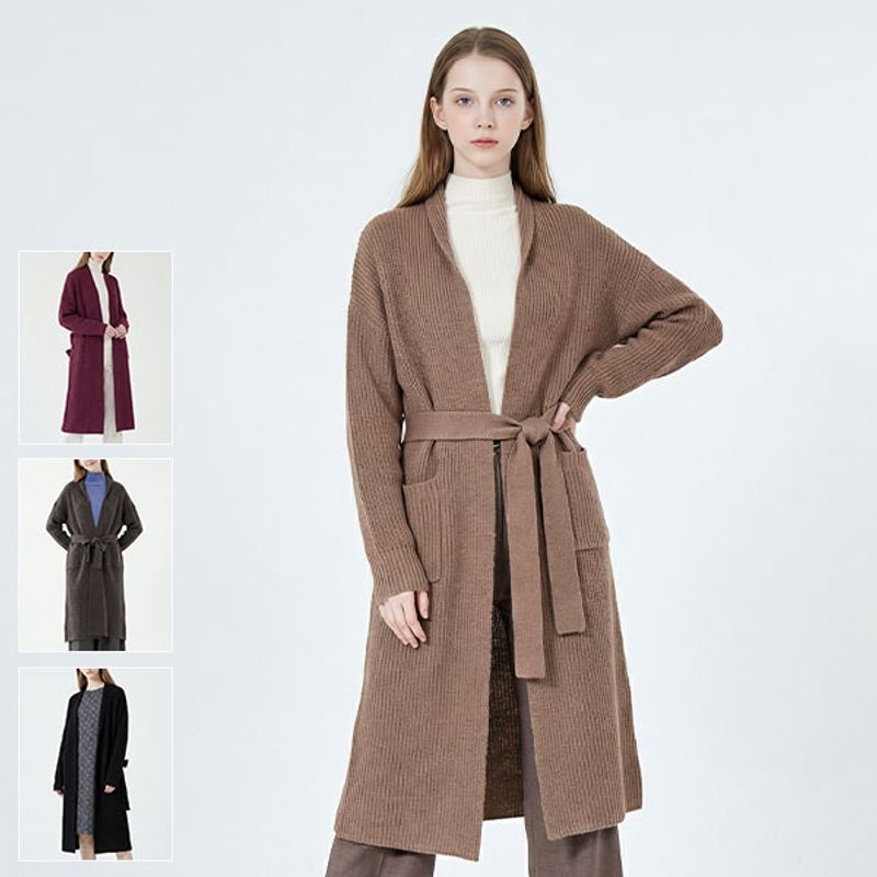 모노 울 블렌디드 벨티드 숄카라 롱 니트코트 23,500원