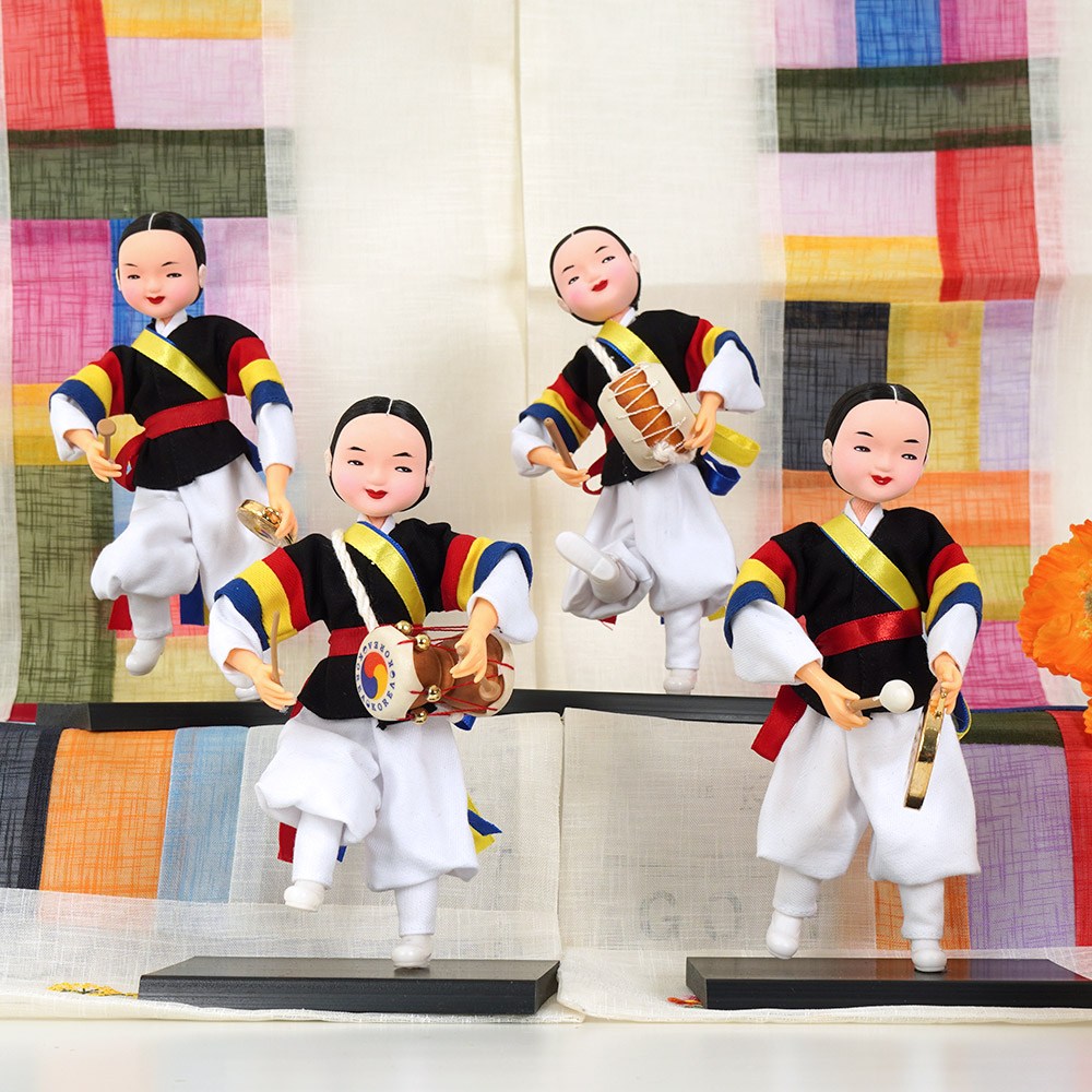 인테리어 소품 한국 기념품 전통 사물놀이 인형 오브제 선물, 4종세트(꽹과리+장구+북+징) 89,000원