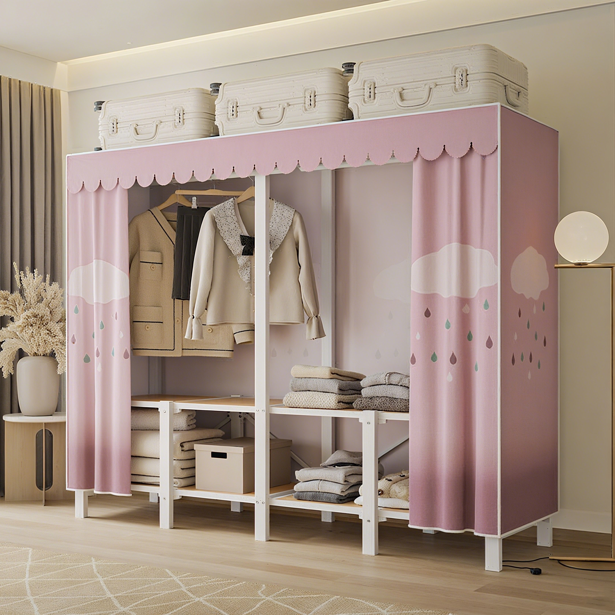 심플디자인 간이옷장 폴딩 수납 패브릭커튼 방진 이동식 조립식 옷장 189,900원