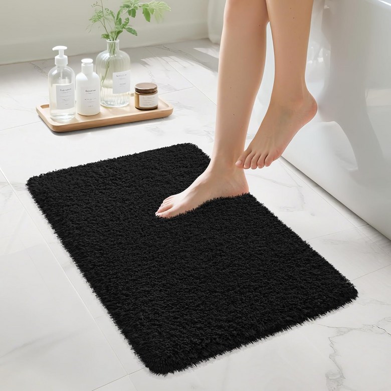 월요일 러그 욕실 미끄럼 방지 24x16 흡수성 목욕 매트 퀵 드라이 덥수룩한 극세사 엑스트라 소프트 플러시 바닥 욕조 및 샤워용 세탁기 블랙 83,370원