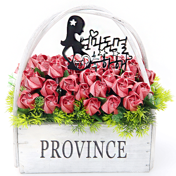 프로방스 클레식 화이트 종이장미 50송이 꽃바구니 59,900원