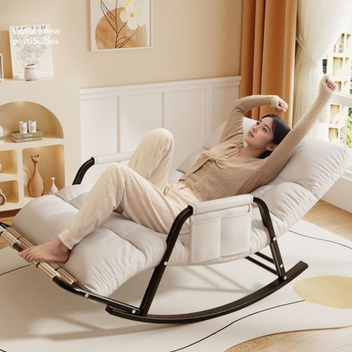Lovfir 푹신하고편안한 흔들의자 1인용 스윙체어 다기능 편한거실의자, 1개, 화이트/1인용/폭63cm 114,900원