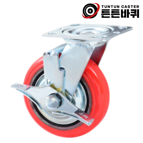 중량 4인치 회전 브레이크 우레탄 바퀴 산업용 캐스터 하중 200kg 바퀴폭 40mm, 1개 9,300원