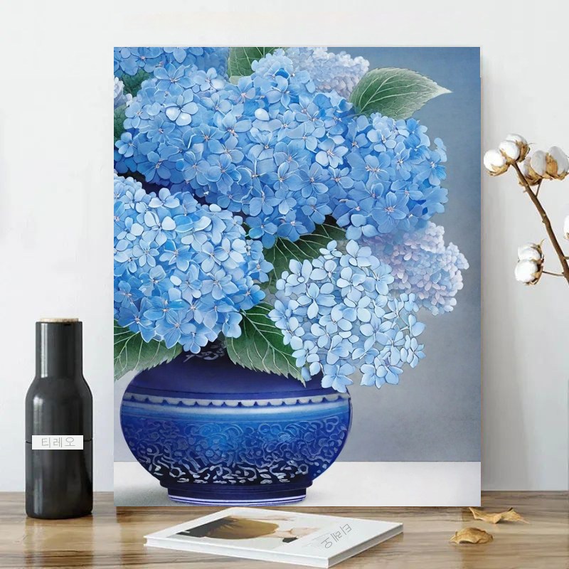 보석십자수 캔버스형 정물화 꽃병 속의 수국꽃 원형비즈 DIY키트 40x50cm 3D 대형 구슬 비즈 큐빅십자수 23,800원