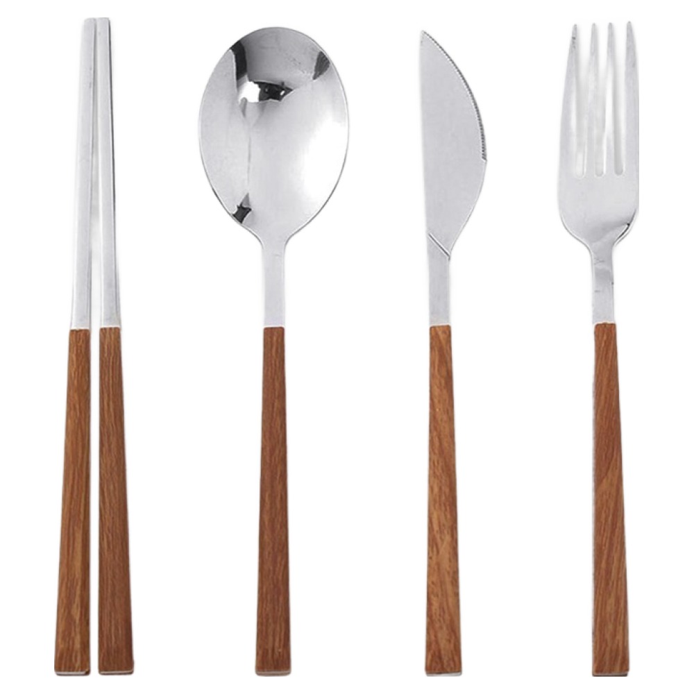 비컨드 우드 수저 스테인리스 숟가락 커트러리 세트, 실버, 1세트, 숟가락 + 젓가락 + 포크 + 나이프, 현재가 8,300원