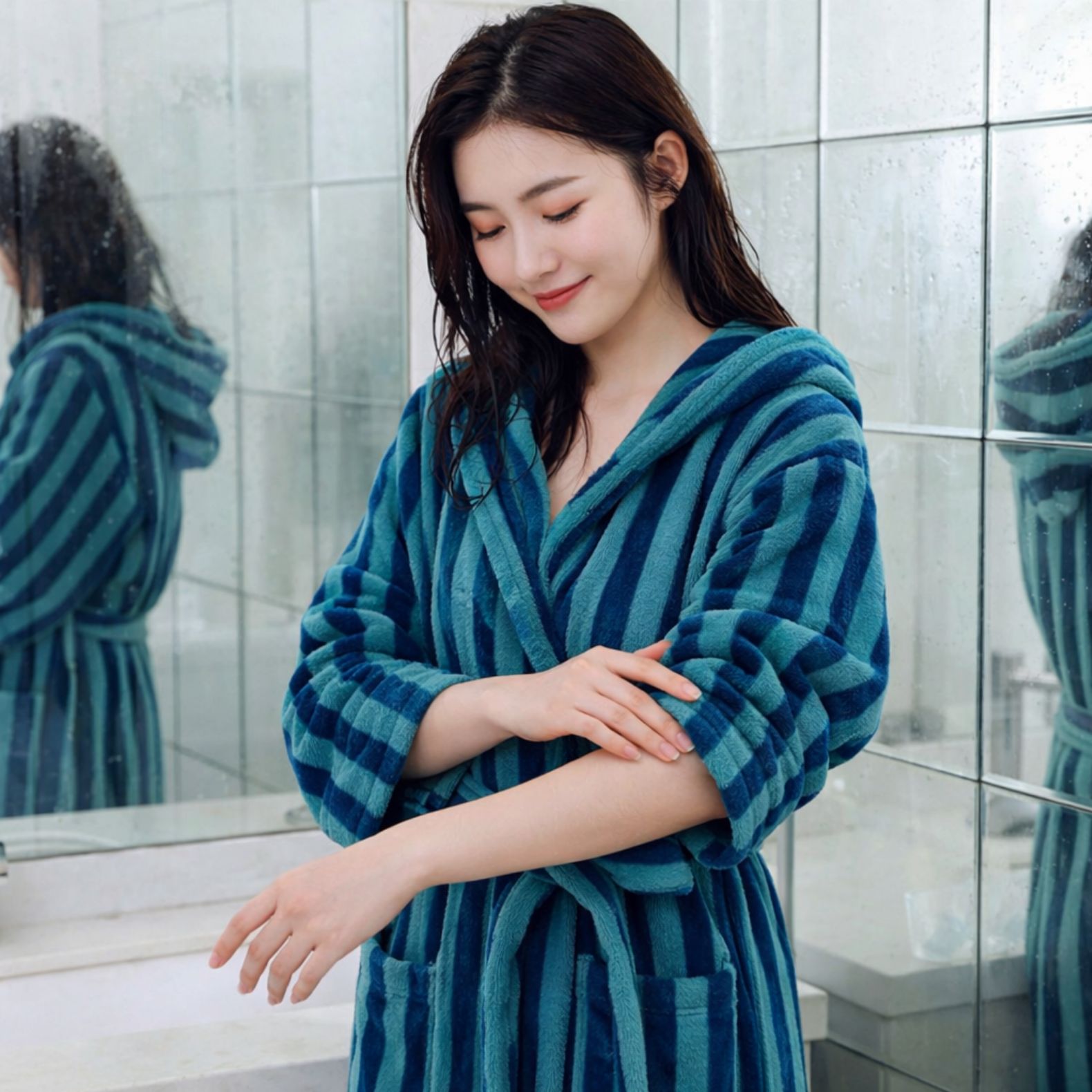 로벤 흡수력 강화 데일리 샤워가운, 그린 스트라이프, 1개 30,900원