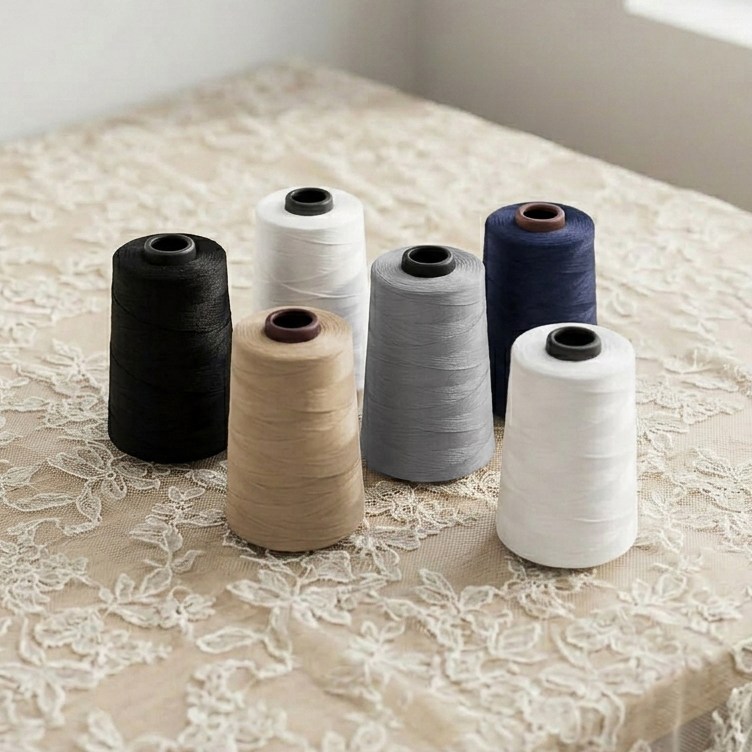 자연재봉실 미싱실 기본필수색상 5컬러 세트 45수 2합 5000M, 광목+검정+회색+베이지+네이비, 1개 9,700원