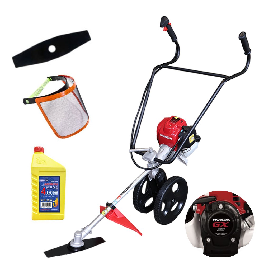 혼다 주행식 예초기 ST-430 GX35 4행정 엔진 2륜 벌초기 제초기 보행식 밀차형 이도날 썬캡 엔진오일 포함, 1개 411,000원