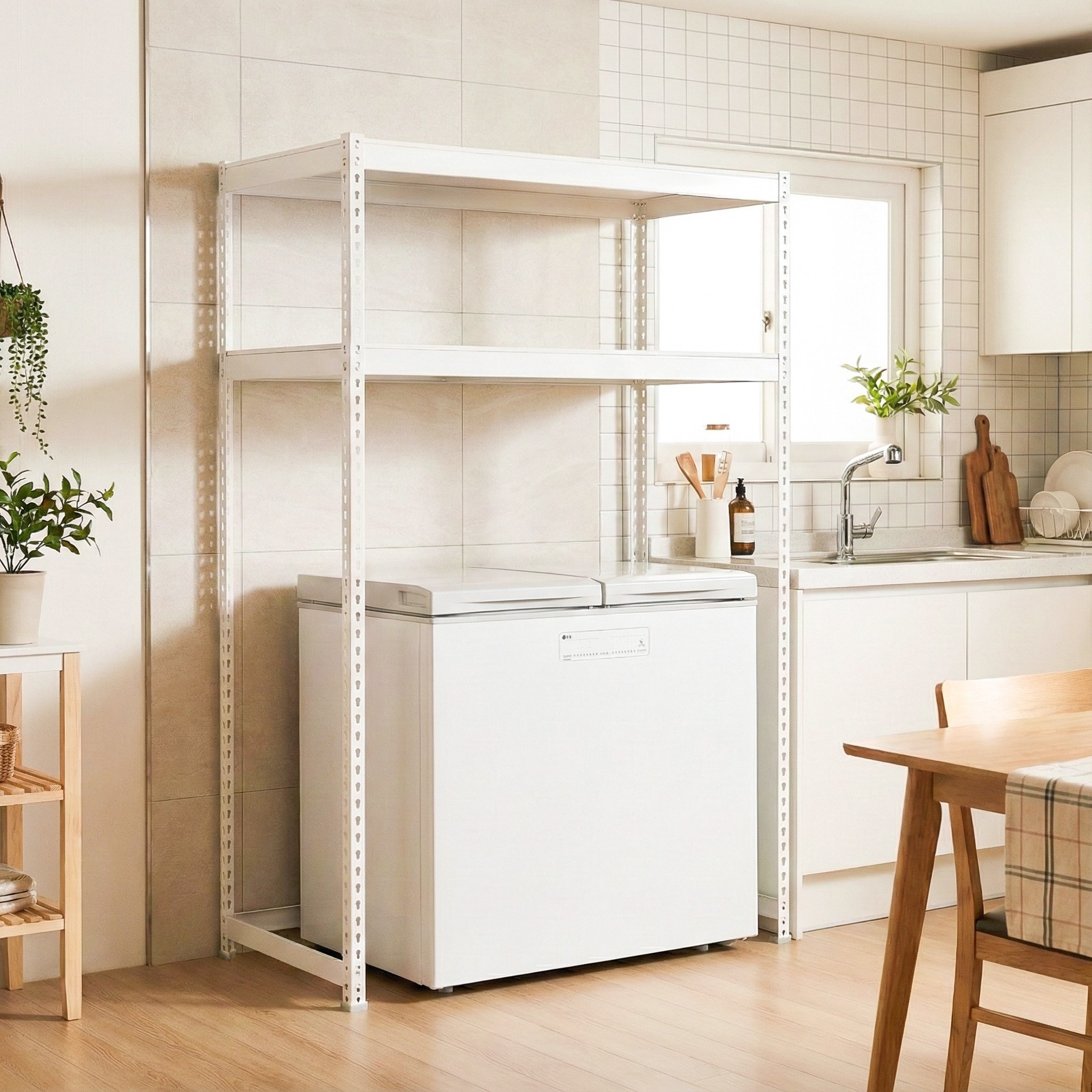 프라임앵글 김치냉장고 드럼세탁기 건조기 선반 펜트리 베란다 철제선반, 아이보리, 2.5단 107,900원