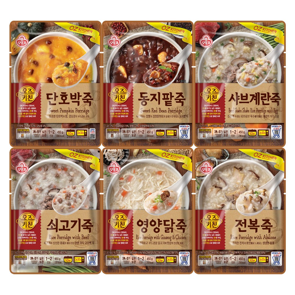 오뚜기 오즈키친 450g 파우치죽 9종세트(전복+닭+송이버섯+트러플전복+단호박+팥+불고기+쇠고기+샤브계란), 9개, 450g 34,900원
