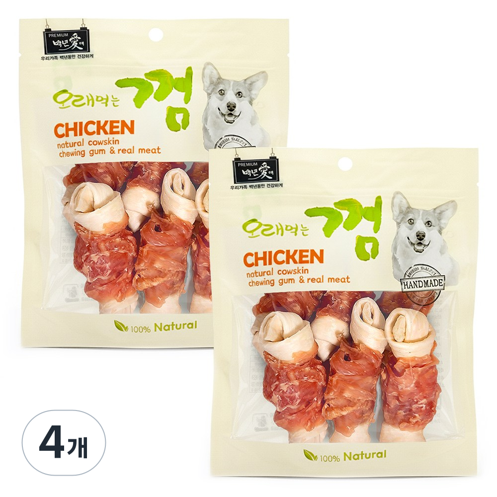 백년애 고기가 2배 이상 말린 오래먹는 강아지껌, 4개, 250g, 닭고기 중형 27,800원