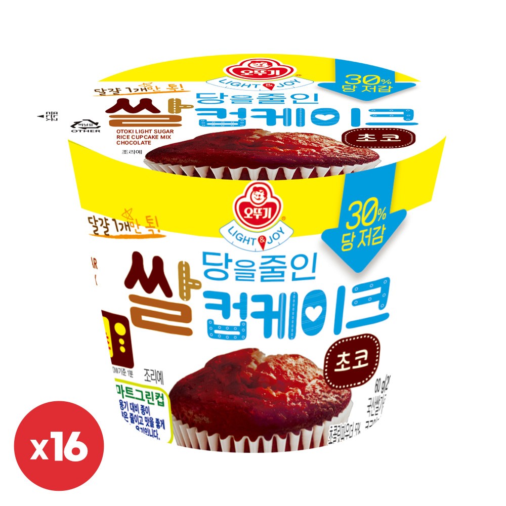 오뚜기 Light&Joy 당을줄인 쌀컵케이크 초코 60g 16개 34,500원