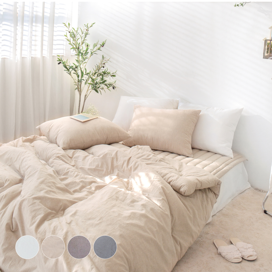 그래이불 국내 제조 순수 오가닉 퓨어워싱 코튼 간절기 여름 차렵 이불 기본 세트 86,090원