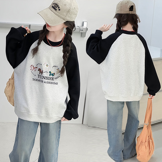 비비키드 여아 봄 가을 세트 캐릭터 배색 나그랑 맨투맨 상하복 세트 주니어 긴팔티 초등생 청바지(2603) 44,800원