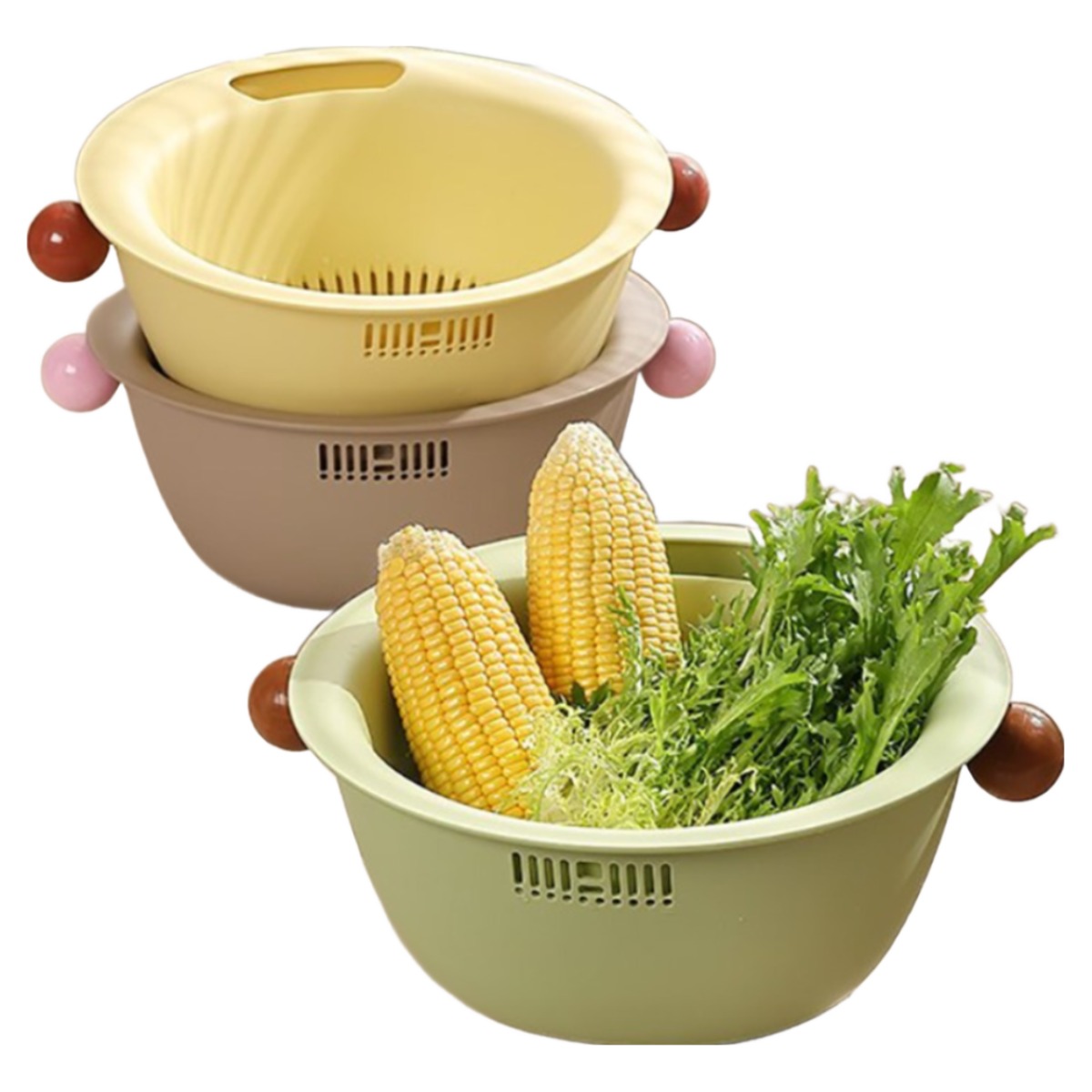 M컴퍼니 과일 채소 야채 세척 바구니 믹싱볼 채반 세트 다용도 플라스틱 4컬러 [Sp752-07B] 10,700원