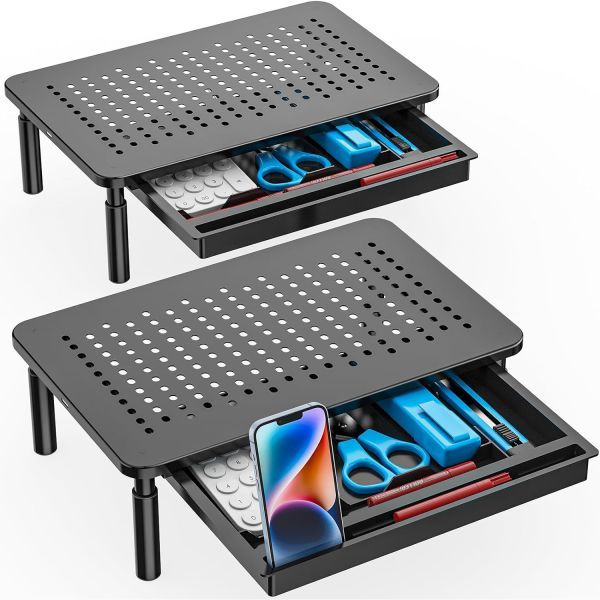 모니터 스탠드 디자인 사용자 편의 WALI 듀얼 스탠드스토리지 포함 데스크 라이저 3 높이 조절 가능 공기 흐름 통풍구 노트북 컴퓨터 프린터 노트북용 책상 정리함STT003D- 89,000원