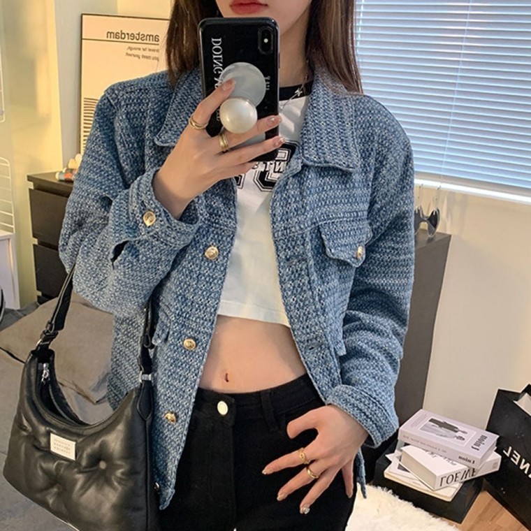 여유 데님 자켓 핏 카라 간절기 트위드 여성 트랜디 트위드자켓코 85,890원