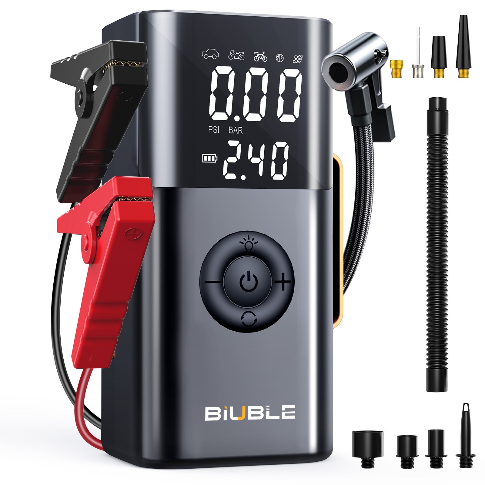 BIUBLE 3000A 자동차 점프스타터 6in1 에어펌프 공기 압축기 송풍기 대용량 보조배터리 타이어 공기압 주입기+12V, 12400mAh, 1개 104,900원